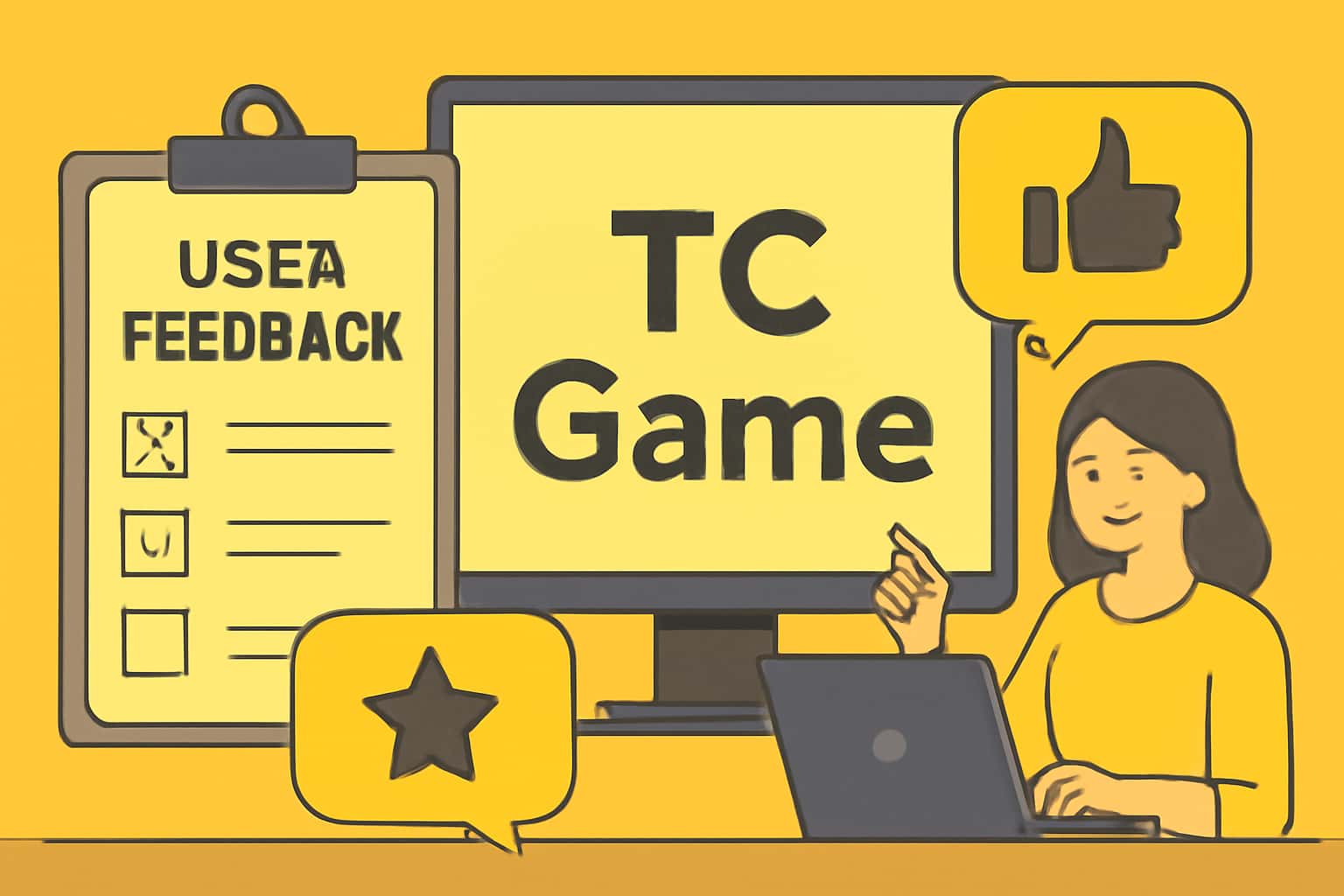 Informational scene showcasing user feedback for TC Game.